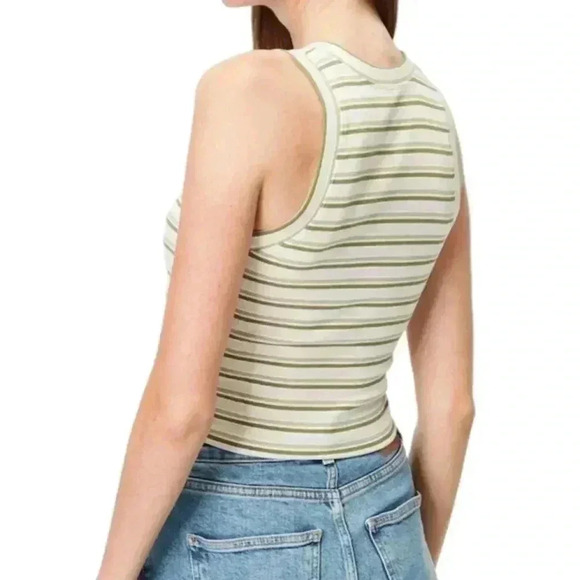 Abercrombie & Fitch Essential Scoopneck Tank Top White Stripe Y2K Women's Large - Picture 3 of 11